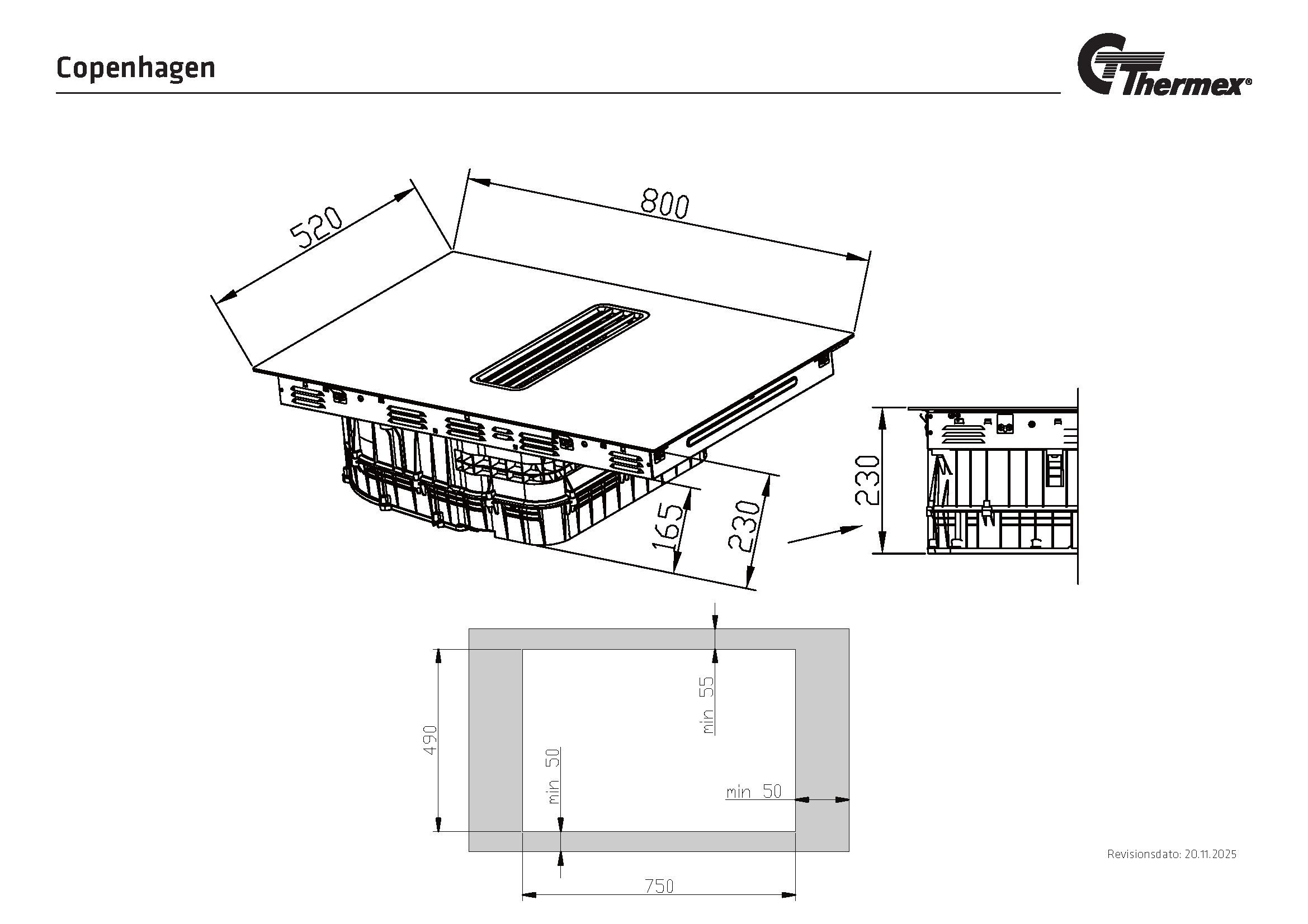 Copenhagen Matt hob with built-in cooker hood